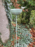 METAL GREEN SMALL BIRD FEEDER CUP STAKE GARDEN SUPPORT BIRD BATH