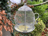 METAL HANGING TEAPOT BIRD FEEDER GARDEN ORNAMENT