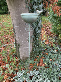 METAL GREEN SMALL BIRD FEEDER CUP STAKE GARDEN SUPPORT BIRD BATH