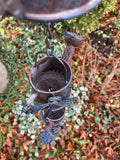 BLUE METAL HANGING WATERING CAN / DRAGONFLY BELL RAIN  CHAIN GARDEN ORNAMENT