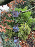 BLUE METAL HANGING WATERING CAN / DRAGONFLY BELL RAIN  CHAIN GARDEN ORNAMENT