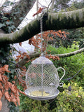 METAL HANGING TEAPOT BIRD FEEDER GARDEN ORNAMENT