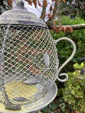 METAL HANGING TEAPOT BIRD FEEDER GARDEN ORNAMENT