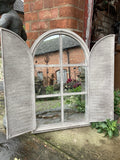 LARGE METAL SHUTTER STYLE MIRROR GARDEN / INDOOR WALL DECOR ORNAMENT