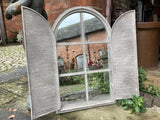 LARGE METAL SHUTTER STYLE MIRROR GARDEN / INDOOR WALL DECOR ORNAMENT