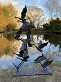 METAL CAST ALUMINIUM FLYING SWANS STATUE GARDEN ORNAMENT
