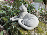 STONE GARDEN RECLINING CAT / LYING KITTEN ORNAMENT STATUE MEMORIAL FIGURE