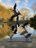 METAL CAST ALUMINIUM FLYING SWANS STATUE GARDEN ORNAMENT