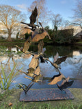 METAL CAST ALUMINIUM FLYING SWANS STATUE GARDEN ORNAMENT