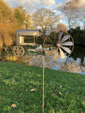 METAL GARDEN RUSTY TRACTOR WIND SPINNER STAKE ORNAMENT