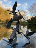 METAL CAST ALUMINIUM FLYING SWANS STATUE GARDEN ORNAMENT