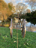 METAL GARDEN RUSTY TRACTOR WIND SPINNER STAKE ORNAMENT