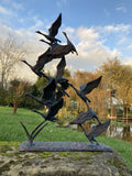 METAL CAST ALUMINIUM FLYING SWANS STATUE GARDEN ORNAMENT