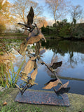 METAL CAST ALUMINIUM FLYING SWANS STATUE GARDEN ORNAMENT