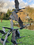 METAL CAST ALUMINIUM FLYING SWANS STATUE GARDEN ORNAMENT