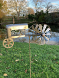 METAL GARDEN RUSTY TRACTOR WIND SPINNER STAKE ORNAMENT