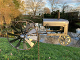 METAL GARDEN RUSTY TRACTOR WIND SPINNER STAKE ORNAMENT