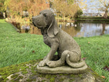 AGED RECONSTITUTED STONE GARDEN BLOODHOUND DOG STATUE ORNAMENT