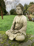 AGED RECONSTITUTED STONE GARDEN BUDDHA STATUE ORNAMENT