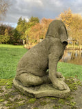 AGED RECONSTITUTED STONE GARDEN BLOODHOUND DOG STATUE ORNAMENT