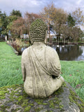 AGED RECONSTITUTED STONE GARDEN BUDDHA STATUE ORNAMENT