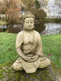 AGED RECONSTITUTED STONE GARDEN BUDDHA STATUE ORNAMENT