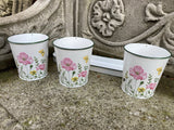 SET OF 3 METAL FLORAL ENAMEL HERB POTS PLANTERS ON TRAY GARDEN / INDOOR