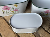 SET OF 3 OVAL METAL ENAMEL FLORAL PLANTERS GARDEN / INDOOR