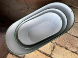 SET OF 3 OVAL METAL ENAMEL FLORAL PLANTERS GARDEN / INDOOR