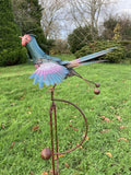 COLOURED METAL ROCKING FUNKY PHEASANT STAKE GARDEN DECORATION