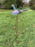 COLOURED METAL ROCKING FUNKY PHEASANT STAKE GARDEN DECORATION