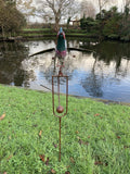 COLOURED METAL ROCKING FUNKY PHEASANT STAKE GARDEN DECORATION