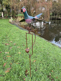 COLOURED METAL ROCKING FUNKY PHEASANT STAKE GARDEN DECORATION