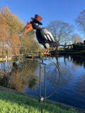METAL ROCKING TOP HAT CROW BIRD STAKE GARDEN ORNAMENT