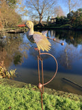 METAL ROCKING DUCK STAKE GARDEN DECORATION