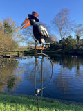 METAL ROCKING TOP HAT CROW BIRD STAKE GARDEN ORNAMENT