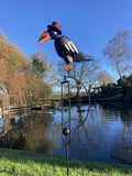 METAL ROCKING TOP HAT CROW BIRD STAKE GARDEN ORNAMENT