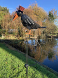 METAL ROCKING TOP HAT CROW BIRD STAKE GARDEN ORNAMENT