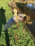 METAL ROCKING DUCK STAKE GARDEN DECORATION