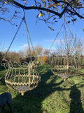 PAIR OF LARGE GREEN METAL HANGING BASKETS PLANTERS FLOWER / GARDEN DECORATIONS