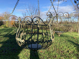 PAIR OF LARGE GREEN METAL HANGING BASKETS PLANTERS FLOWER / GARDEN DECORATIONS