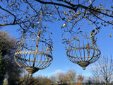 PAIR OF LARGE GREEN METAL HANGING BASKETS PLANTERS FLOWER / GARDEN DECORATIONS