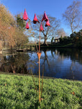 METAL PINK / RED FLOWER SPRAY STAKE GARDEN ORNAMENT