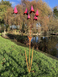 METAL PINK / RED FLOWER SPRAY STAKE GARDEN ORNAMENT
