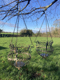 PAIR OF GREEN METAL HANGING BASKETS PLANTERS FLOWER / GARDEN DECORATIONS