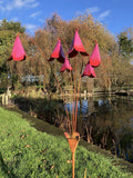 METAL PINK / RED FLOWER SPRAY STAKE GARDEN ORNAMENT