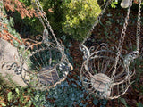 PAIR OF GREEN METAL HANGING BASKETS PLANTERS FLOWER / GARDEN DECORATIONS