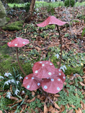 SPOTTY RED METAL TOADSTOOL / MUSHROOM 7 CLUSTER FAIRY STAKE GARDEN ORNAMENT