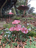 SPOTTY RED METAL TOADSTOOL / MUSHROOM 7 CLUSTER FAIRY STAKE GARDEN ORNAMENT