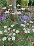 SET OF 3 COPPER EFFECT METAL FLOWER HEAD STAKES GARDEN SUPPORTS